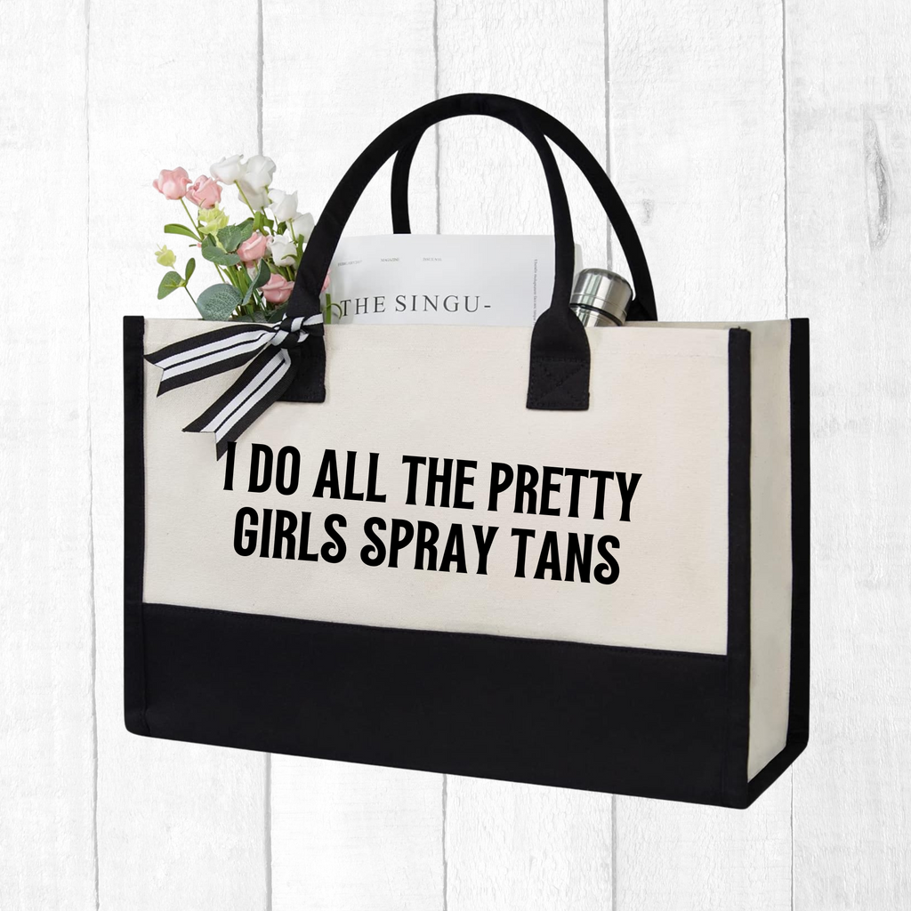 Esthetician Professional Tote Bag Large Canvas Design Black Trim Accent Striped Bow Detail Fashion Forward Work Bag Skincare Specialist Storage Solution Beauty Professional Essential Carry All Bag Stylish Salon Accessory Daily Use