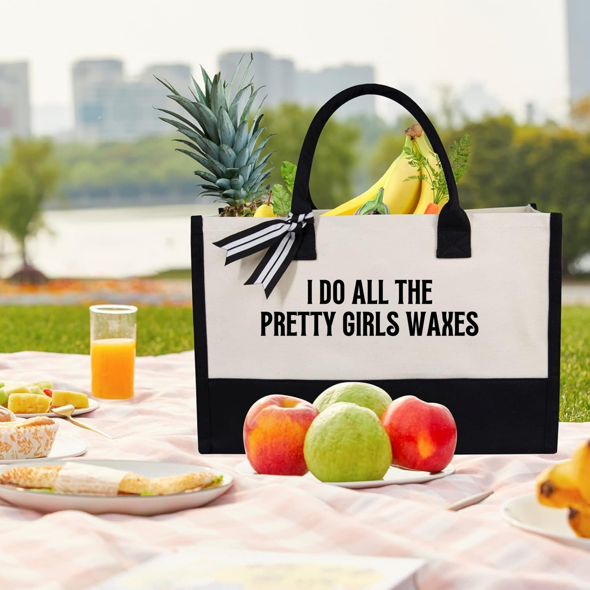 Wax Specialist Professional Tote Bag Large Canvas Beauty Supply Carrier Black Trim Handles Stylish Bow Detail Fashion Forward Design Esthetician Storage Solution Organized Supply Management System Salon Professional Equipment Holder Premium