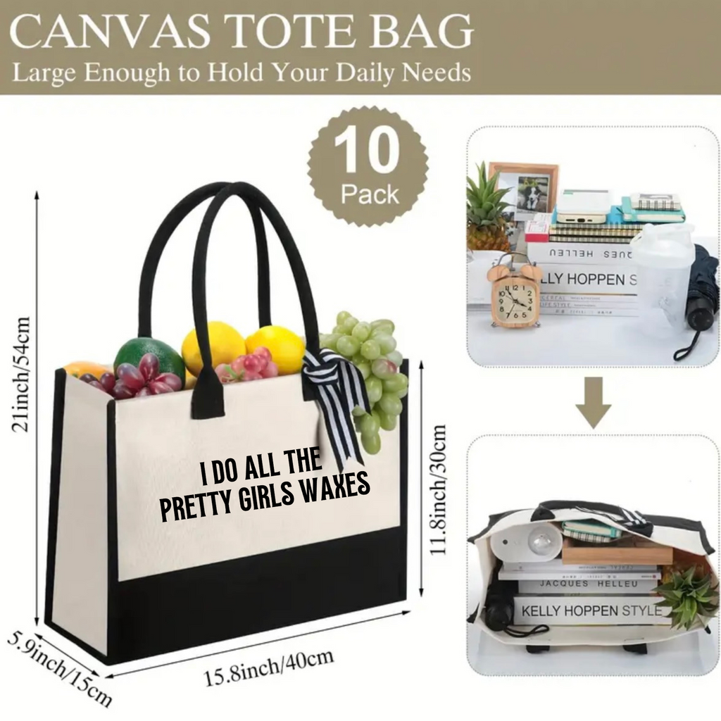 Wax Specialist Professional Tote Bag Large Canvas Beauty Supply Carrier Black Trim Handles Stylish Bow Detail Fashion Forward Design Esthetician Storage Solution Organized Supply Management System Salon Professional Equipment Holder Premium