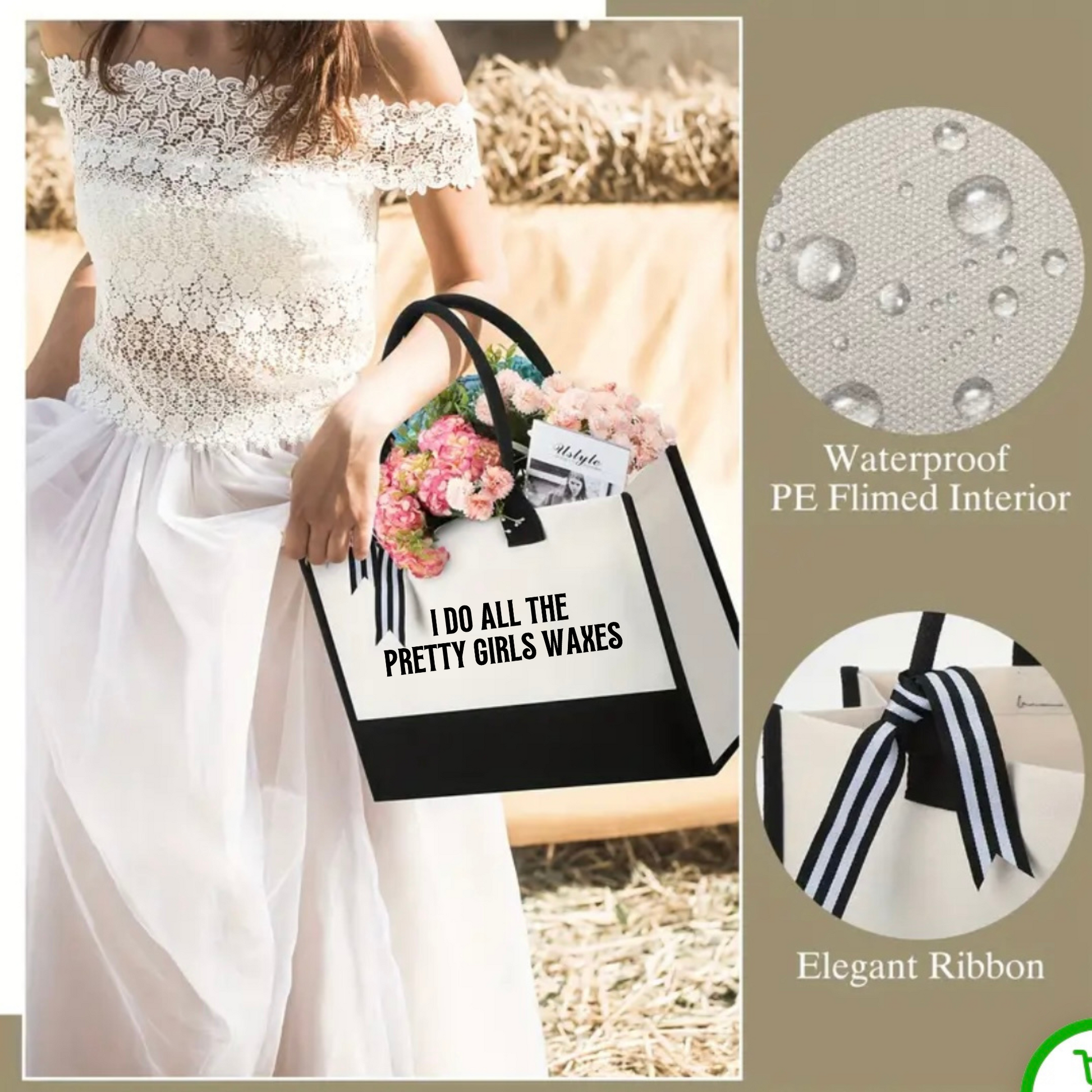 Wax Specialist Professional Tote Bag Large Canvas Beauty Supply Carrier Black Trim Handles Stylish Bow Detail Fashion Forward Design Esthetician Storage Solution Organized Supply Management System Salon Professional Equipment Holder Premium