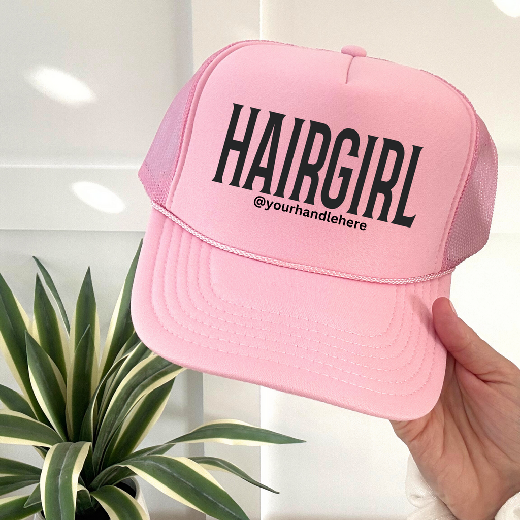 HAIRGIRL Custom Mesh Cap Professional Hairstylist Collection Fashion Forward Design Social Media Branding Tool Beauty Industry Essential Adjustable Comfort Fit Premium Quality Construction Multiple Color Options Salon Professional Accessory
