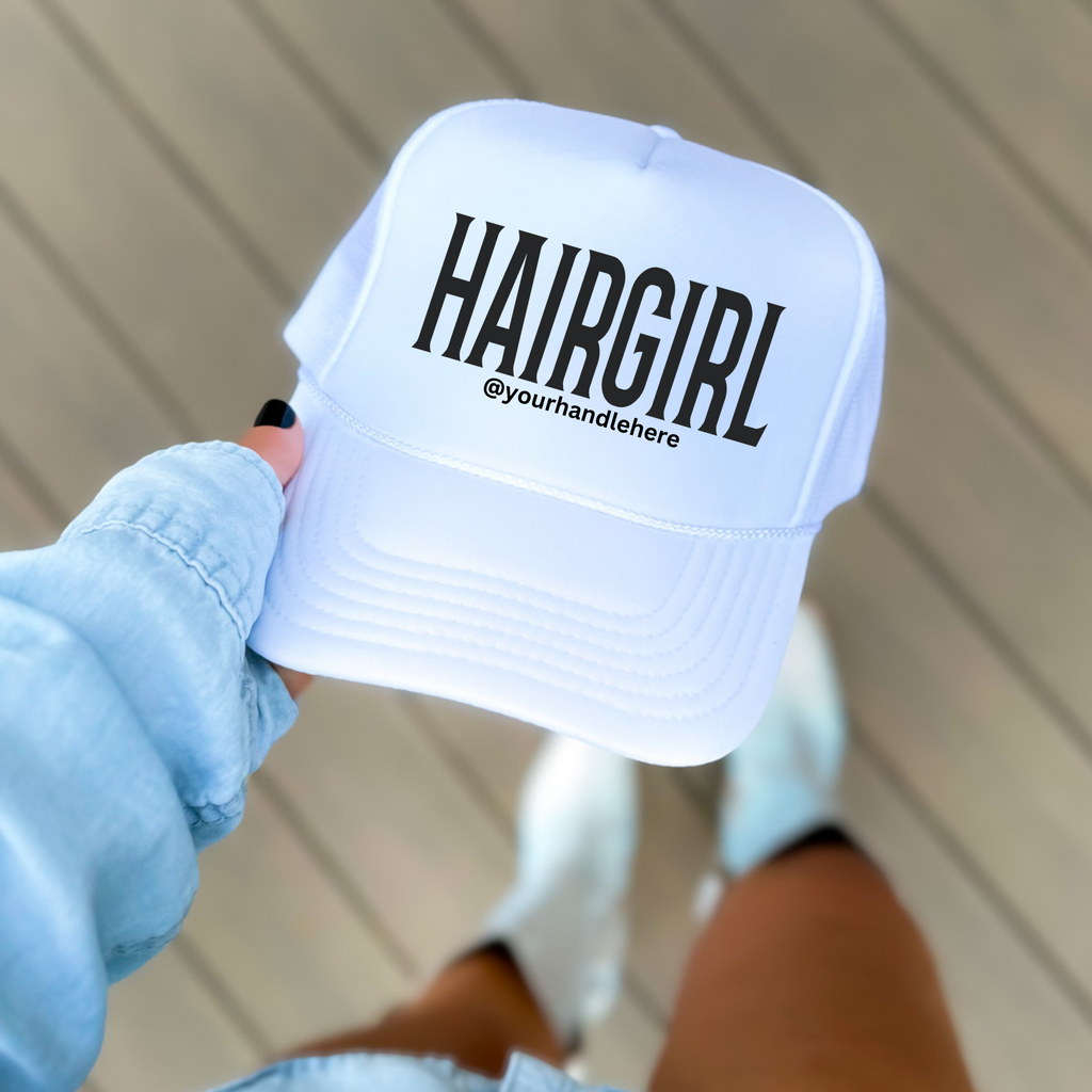 HAIRGIRL Custom Mesh Cap Professional Hairstylist Collection Fashion Forward Design Social Media Branding Tool Beauty Industry Essential Adjustable Comfort Fit Premium Quality Construction Multiple Color Options Salon Professional Accessory