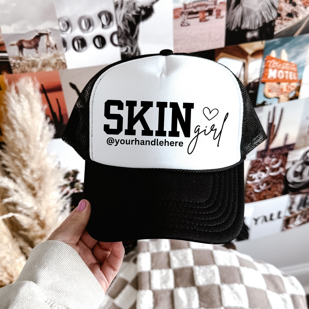 Professional Esthetician Baseball Cap Custom Instagram Handle Design Beauty Business Branding Cotton Structured Hat Social Media Marketing Accessory Personalized Text Options Multiple Color Choices Fashion Forward Style Business Promotion