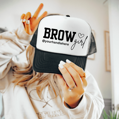 Brow Artist Custom Hat Professional Beauty Brand Instagram Handle Design Personalized Business Accessory Structured Cotton Baseball Cap Marketing Tool Social Media Promotion Multiple Color Options Fashion Statement Piece Professional Style