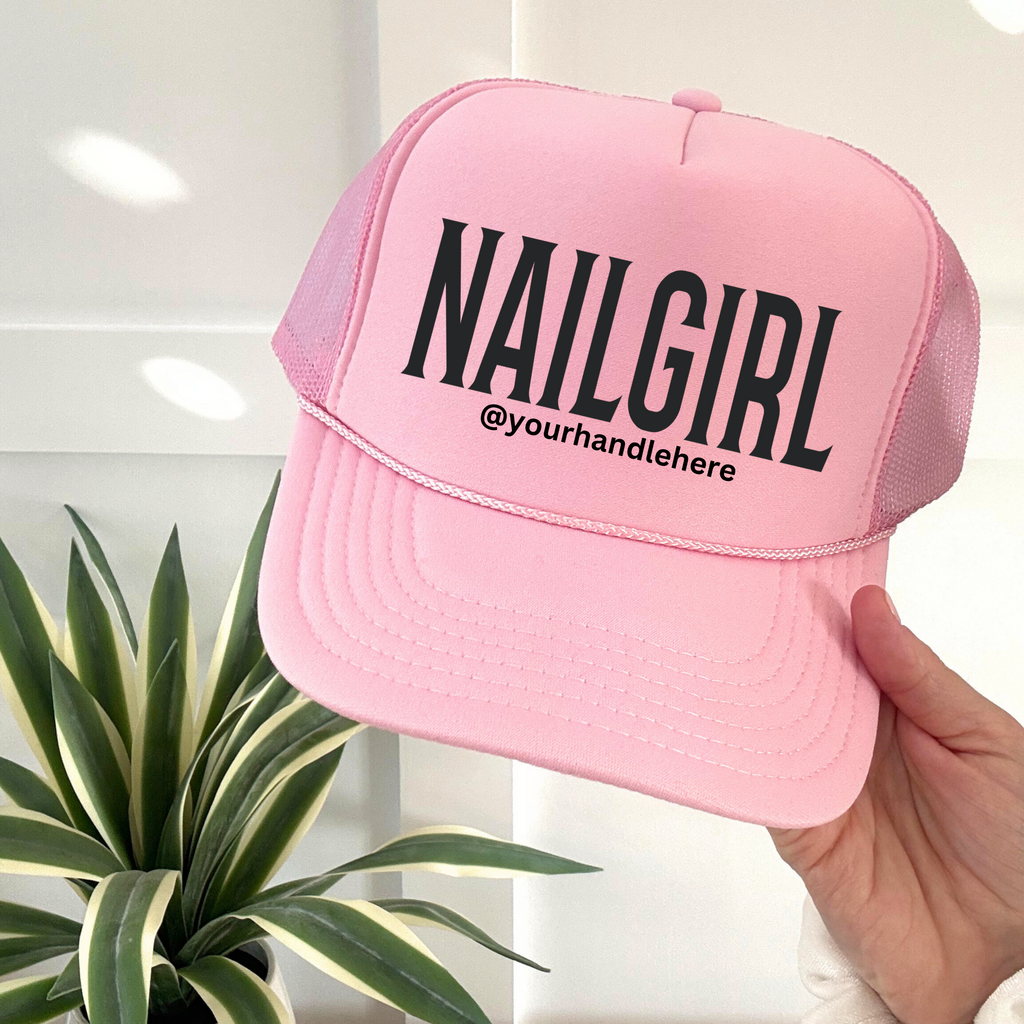 NAILGIRL Hat for Nail Tech and Nail Artist Custom Instagram Handle Design Adjustable Baseball Cap Beauty Professional Apparel Salon Owner Style Quality Construction Personalized Social Media Branding Tool Modern Fashion Statement